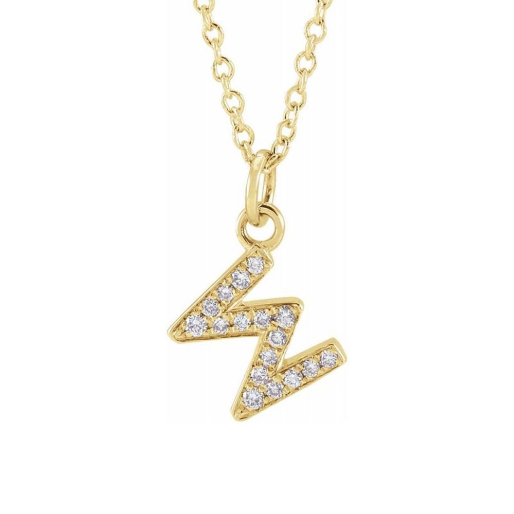 14K Yellow Gold .06 CTW Diamond Tiny Initial W Necklace, 16-18 Inch